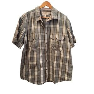 Filson Mens Plaid Short Sleeve Shirt L Sage Green Cotton Workwear Outdoorsy Hike